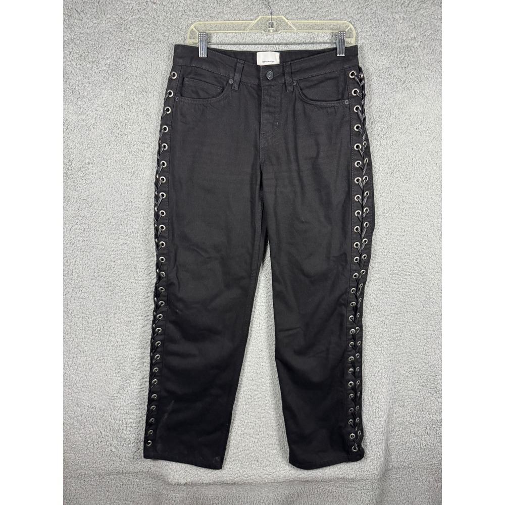 Reformation Charlee Low Rise Straight Leg Lace Up Jeans Black 26 (30)